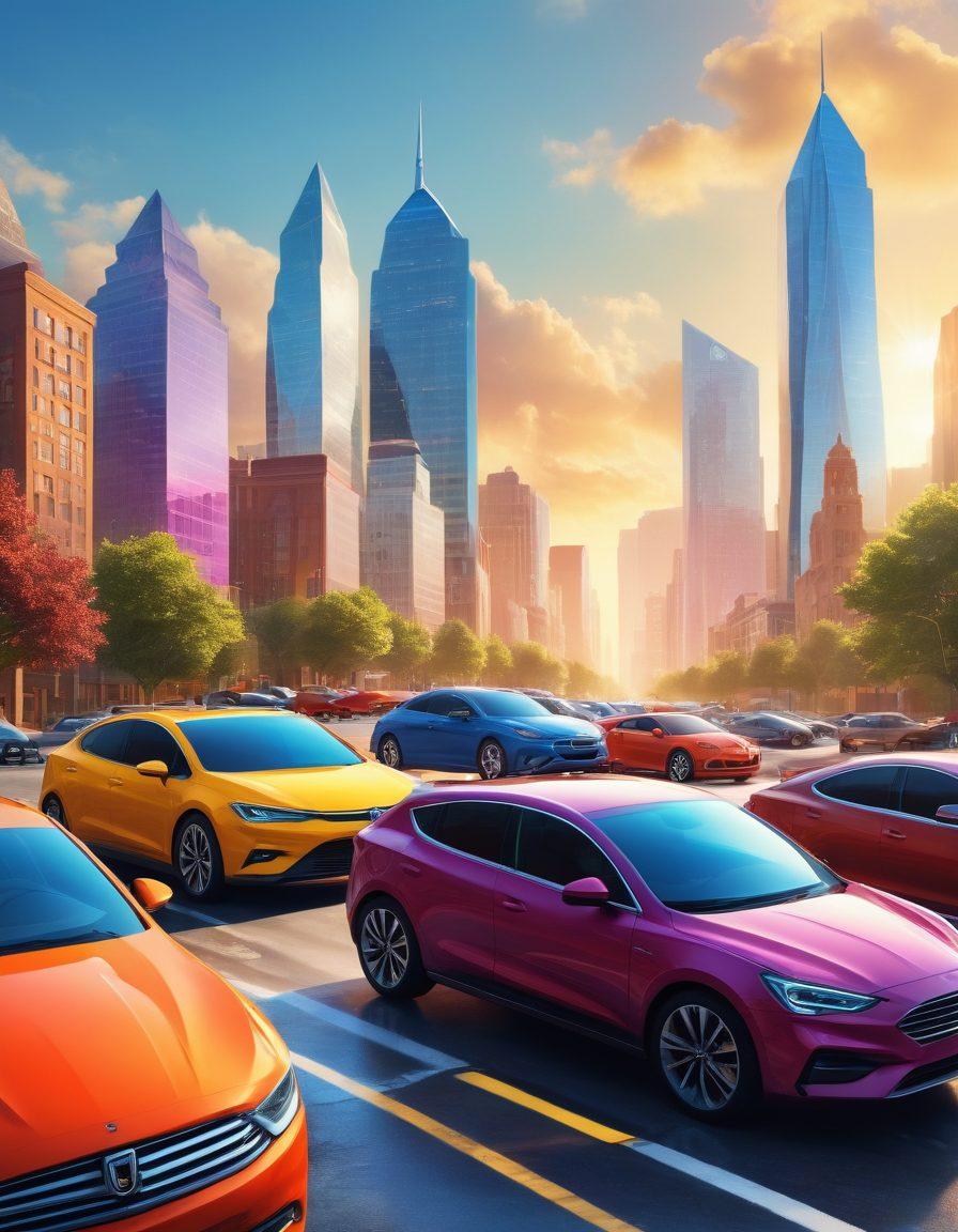 A thoughtful individual browsing through a digital tablet showing quotes for car insurance, surrounded by floating icons of cars, shields, and checkmarks symbolizing security and choice. The background features a bright cityscape with sun rays highlighting the sense of freedom and safety that comes with choosing the right coverage. super-realistic. vibrant colors. 3D.